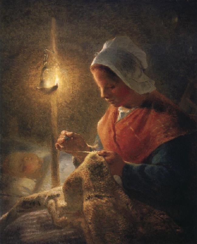 Jean Francois Millet Woman sewing by lamplight oil painting image